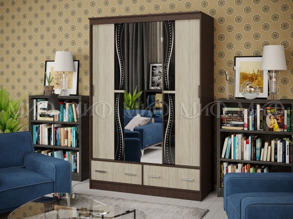 Шкаф-Купе Люмьер-1 с Пескоструйным Рисунком (Ш-1500 × В-2216 × Г-610 мм)/Разные Цвета