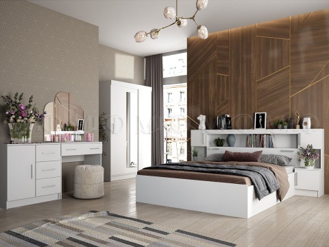 Спальный Гарнитур Барон (Шкаф-Купе+Комод+Туалетный Стол+Кровать с Прикроватным Блоком)/Разные Цвета