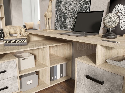 Компьютерный Стол Нидерланды №1 Дуб Сонома/Бетон /Ш-1500 x В-750 x Г-554 мм + Малый стол Ш-1200 x В-588 x Г-490 мм